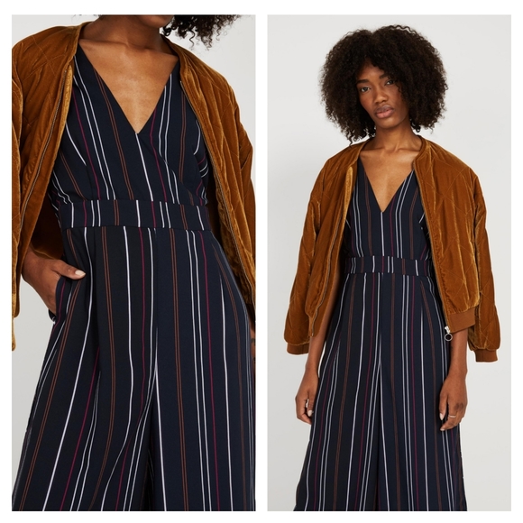 Frank + Oak Multistriped V-Neck Jumpsuit in Navy - Picture 2 of 5